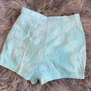 LIGHT BLUE HIGH WAIST FLORAL SHORTS